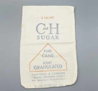 Vintage 1939 C&h Pure Cane Sugar Sack California & Hawaiian Sugar Refining Corp
