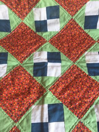 Vintage Hand Stitched Vibrant Color Quilt Square 17 - 1/2 