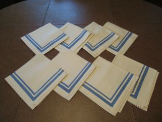 Vintage Set Of 8 Blue And White Cloth Napkins 16 " X 16 "