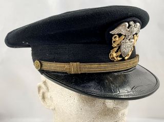 Ww2 Wartime Aviator Us Navy Officer Visor Hat Blue Cover