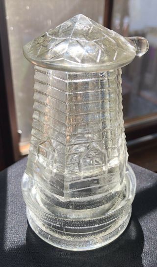 Unusual Collectible Antique Nautical Lighthouse Glass Candy Container 5 "