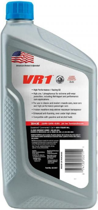 Valvoline Vr1 Racing 20w - 50 Motor Oil Anti - Wear Protection High Zinc 1qt 6 Pack