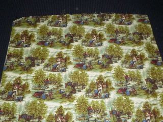 Vtg House N Home Upholstery Fabric Scenic Colonial Landscape 46W x 1Yd 2