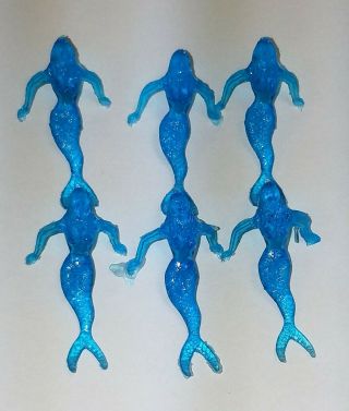 Retro Deco Barware Drink Cocktail Markers Plastic Mermaids Glass Charms - Blue