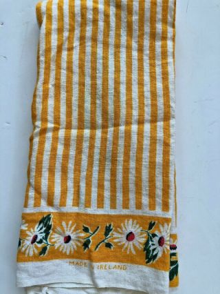 Vtg Lamont Irish Linen Tea Towel Flower Stripe Daisy Dishcloth Ireland Orange