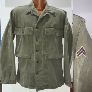 Vtg Ww2 Hbt Korea Us Army Shirt Jacket 36 R Green Combat Patch Twill 40s S M