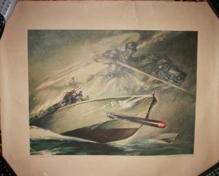 Wwii Ge Electric Elco Pt Boat Company Poster Charging Silver Knight 1944