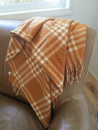 Pendleton Wool Throw Blanket Fringed Lightweight Ivory Copper Stripe Usa Made