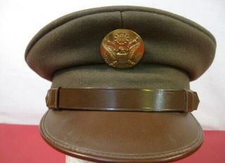Wwii Us Army Nco Enlistedman Visor Service Cap Hat W/brown Leather Brim 7 1/8 3