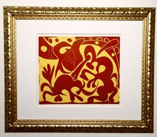 Pablo Picasso 1962 Bacchanals Linocut Framed; On Limited Edition.