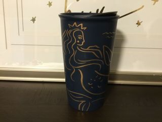 Starbucks 2017 Blue Ceramic Tumbler Travel Mug Siren Mermaid Anniversary
