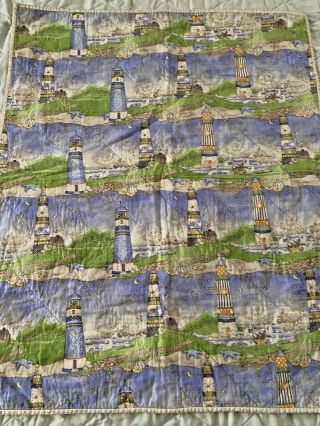 Vintage Handmade Lighthouse Quilt Signed & Dated 28 " X 34 " Lap Wall 968