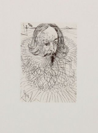 Signed Etching Of " Cervantes,  " By Salvadore Dali,  In Glass Frame