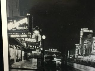 1940 ' S RPPC RENO,  NV VIRGINIA STREET AT NIGHT WALGREEN DRUGS,  HARRAH ' S CLUB 3