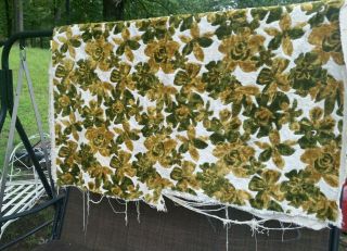 Vintage Mid Century - 1970 Heavy Thick Upolstry Fabric Floral Gold Green (i 2.  15)