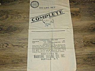 Vintage Feed Sack,  Bag 100 Lb Maritime Milling Co.  Buffalo,  Ny.  36x19,  Ex,  Cond