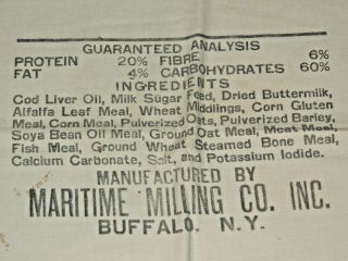 Vintage Feed Sack,  Bag 100 lb Maritime Milling Co.  Buffalo,  NY.  36X19,  EX,  Cond 3