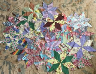 23 Quilt Blocks Hand Sewn Stars Vintage Fabric