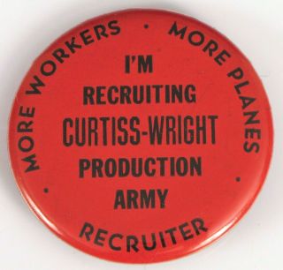 Wwii Production Army Recruiter Glenn Curtiss - Orville Wright Button Planes