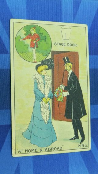 Vintage Comic Postcard 1905 Theatre Actress Actor Stage Door At Home & Abroad