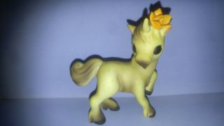 Vintage Unicorn Figurine Cute Hand Painted Bisque Porcelain 4 " With Flower