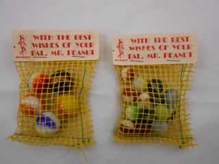 Two (2) Vintage Mr Peanut Bags Of Marbles Unique Net Type Bags