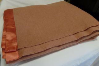 Vintage Chatham Salmon Color 100 Wool 84 " X 70 " Bed Blanket With Satin Borders