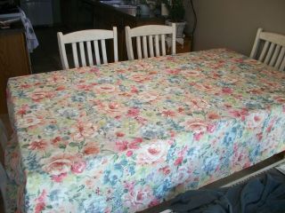 Vintage Flower Floral Pattern Tablecloth 98 " X 60 " Greenwood Mills Fabric 1986