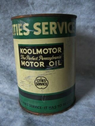 Vtg Gas Station Cities Service Motor Oil Koolmotor 1qt Metal Can Early