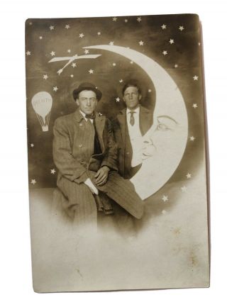 1920’s Men On A Paper Moon Arcade Rppc