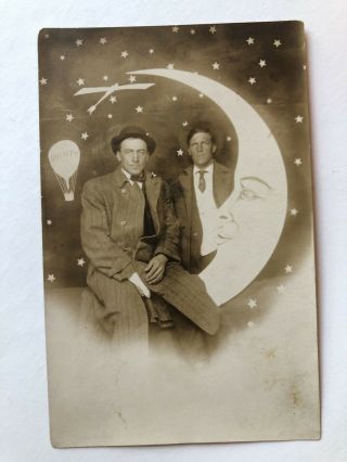 1920’s Men On A Paper Moon Arcade RPPC 2