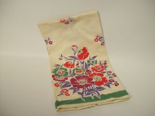 1950s Vintage Tea Dish Kitchen Towel Mid Century Cotton Linen Flowers Bouquet