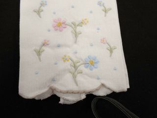 Vtg Antique Pink & Blue Madeira Hand Embroidered Linen Guest Bath Tea Hand Towel