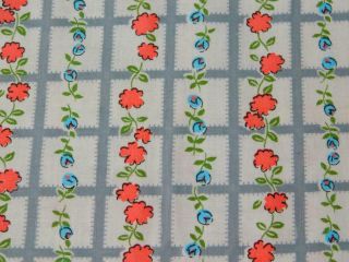 2.  5 Yards 36 " Wide Vintage 100 Cotton Fabric Pink Blue Gray White Floral Fence
