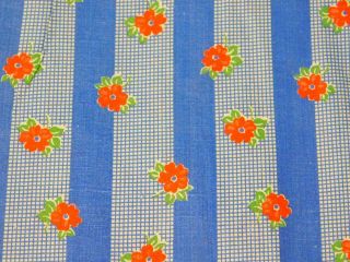 2 Yards 36 " Wide Vintage 100 Cotton Fabric Blue Stripe Red Floral Print Quilt