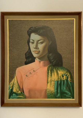 Vintage Framed Print Vladimir Tretchikoff Miss Wong Green Lady Mid Century Tiki
