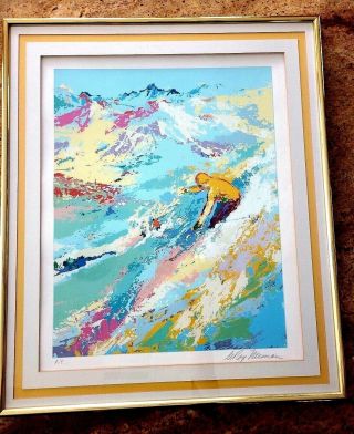 Leroy Neiman Alpine Skier Hand Signed Serigraph A.  P.  Limited Edition,  Framed