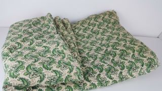 Vintage Blanket Twin Comforter Flaws Green Ivy Cotton Hand Sewn Edges Tears 2