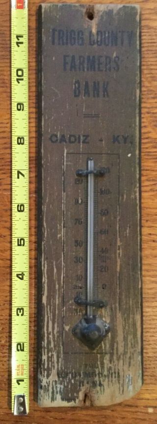 Antique Wood Thermometer,  Trigg County Farmers Bank,  Pre 1939,  12” Tall