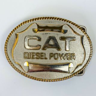 Vintage 1982 Caterpillar Cat Diesel Power Belt Buckle Scrolled Design