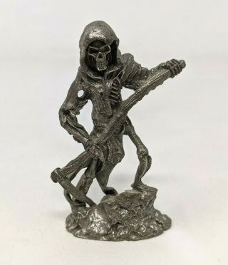 Grim Reaper Holding Scythe Sickle Pewter Metal Figurine Small 2 1/2 " Tall Fp20