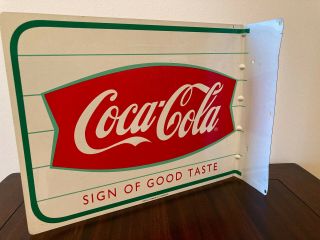 Coke Coca - Cola - Fishtail Two Sided Flange Sign - Sticks Out From Wall - Dated 