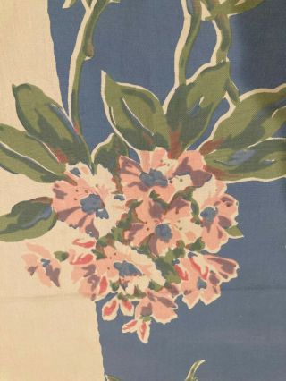 Vintage Mid Century Print Tablecloth Blue Pink Large Flowers 46 " X 46 " Hydrangea