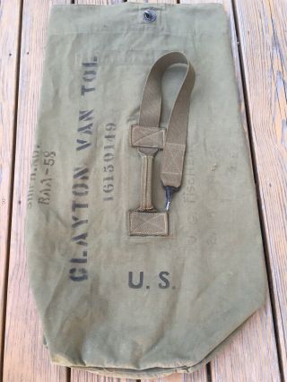 Named 1943 Wwii U.  S.  Army Od Cotton Barracks Duffel Bag Ww2 Beaumont Co