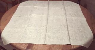 Vintage Sheer White Floral Embroidered Square Card Table Tablecloth