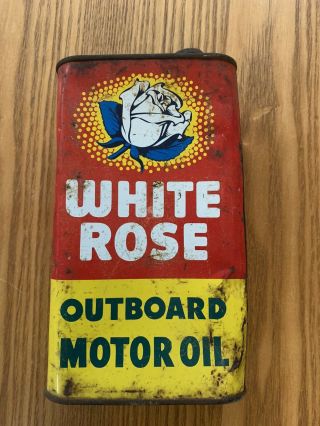Vintage White Rose Outboard Motor Oil Tin Quart - Oil Can