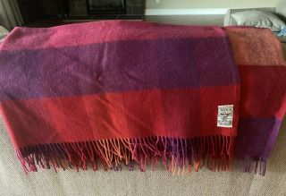 100 Pure Wool Blanket Throw Avoca Ireland Pink Purple Orange 36 X 57 Irish Soft