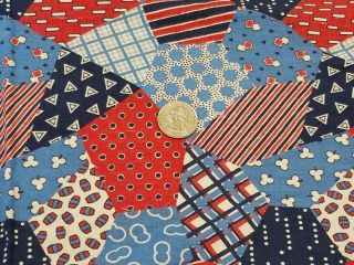Vintage Feedsack: Cheater Quilt Pattern In Reds And Blues