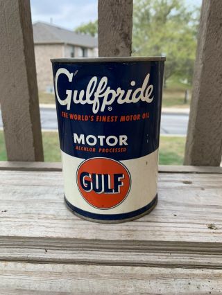 Vintage Gulfpride Quart Oil Can Empty Metal