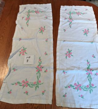2 Pc Vintage Hand Embroidered Matching Dresser Bureau Scarfs Scattered Flowers